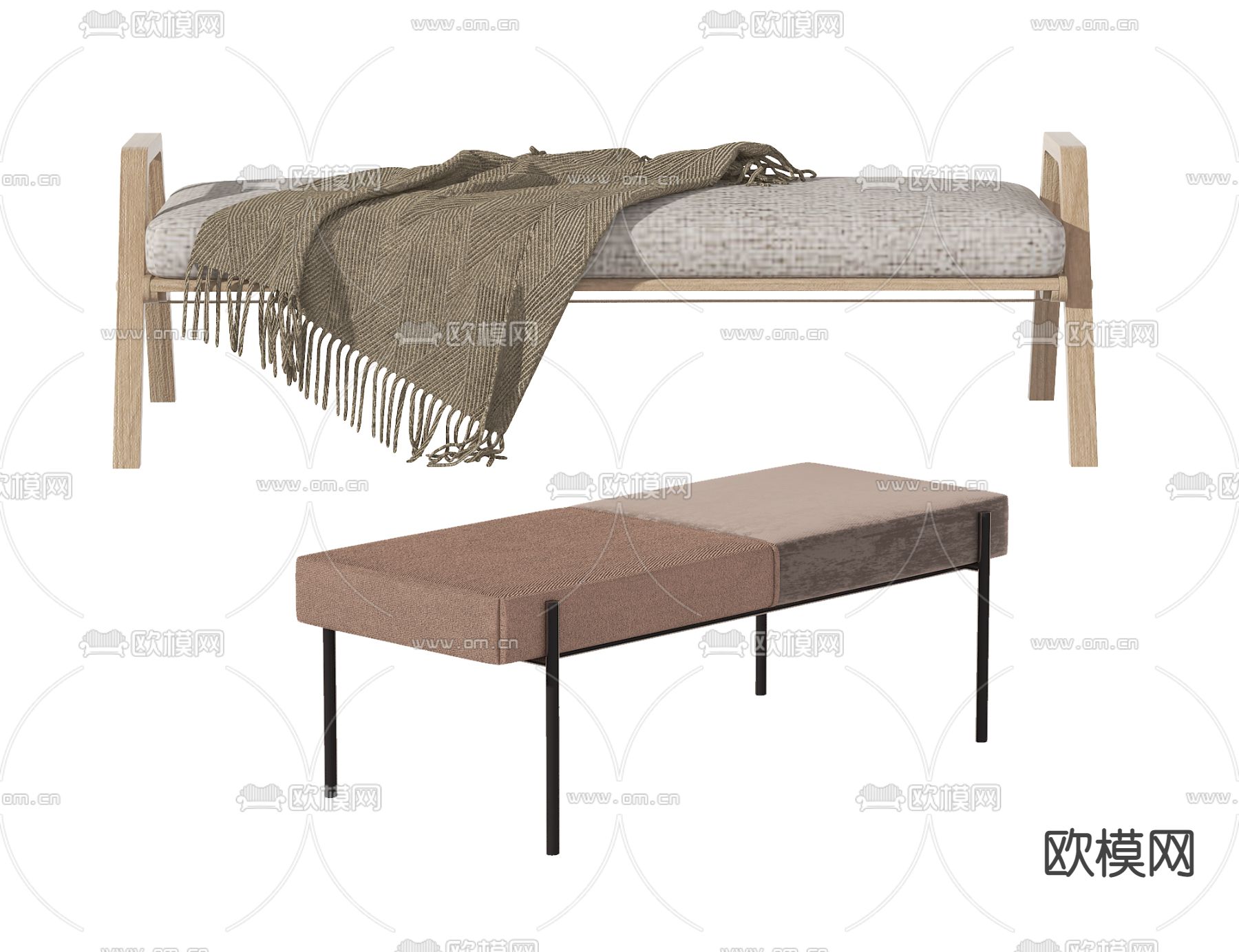现代脚踏床尾凳3d模型下载