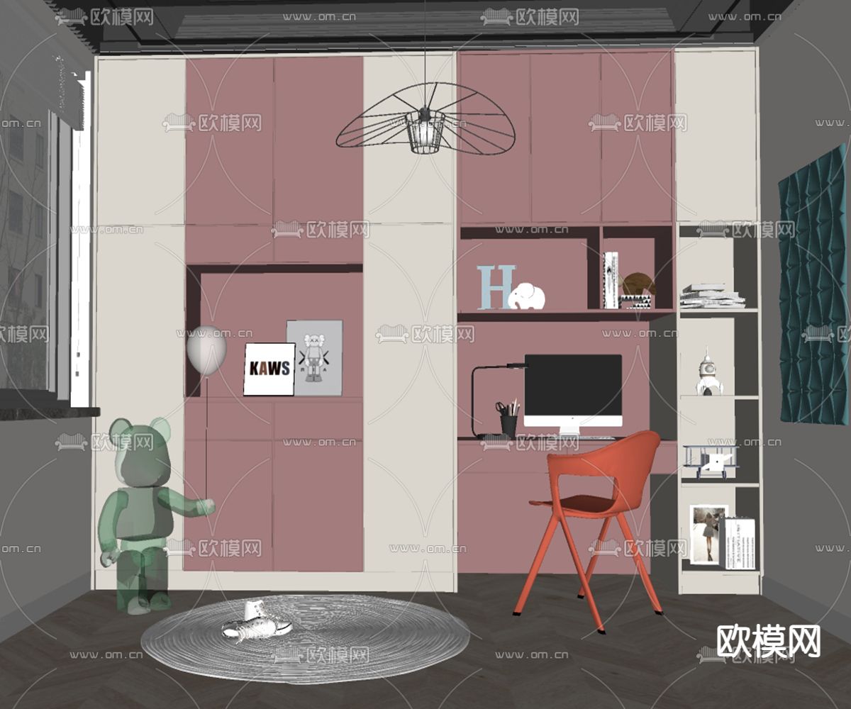 北欧书房su模型下载（渲染图2）