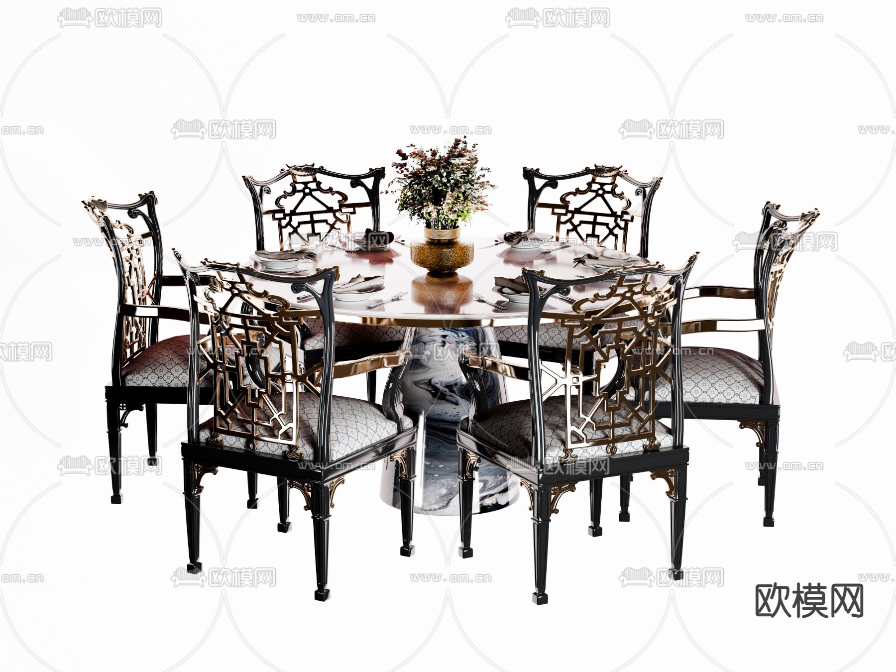 欧式餐桌椅3d模型下载