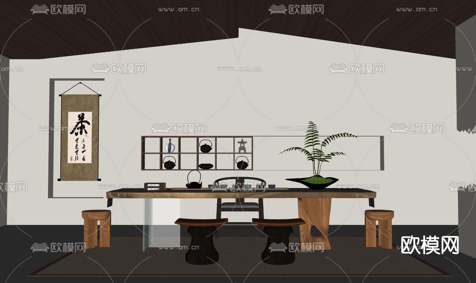 新中式茶室su模型