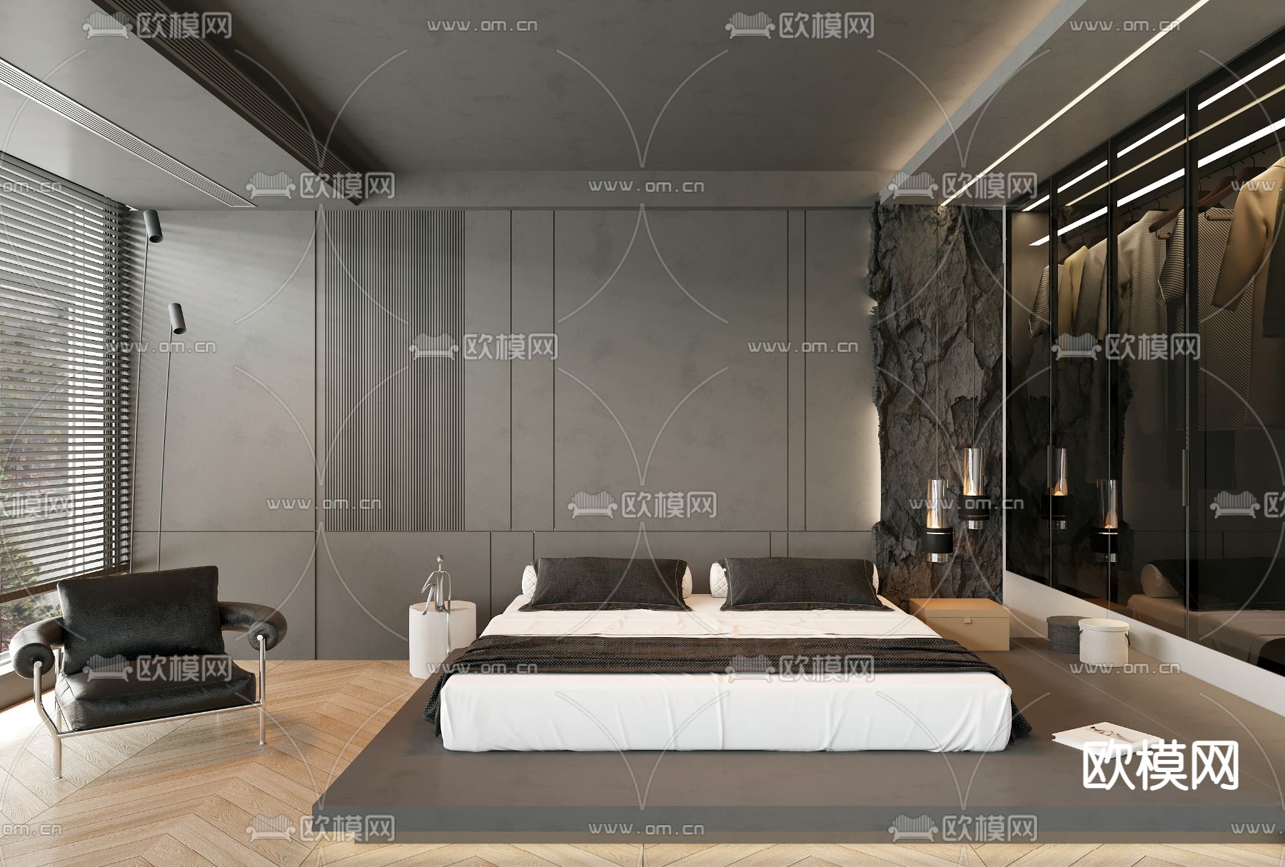 暗黑风卧室 主人房3d模型下载