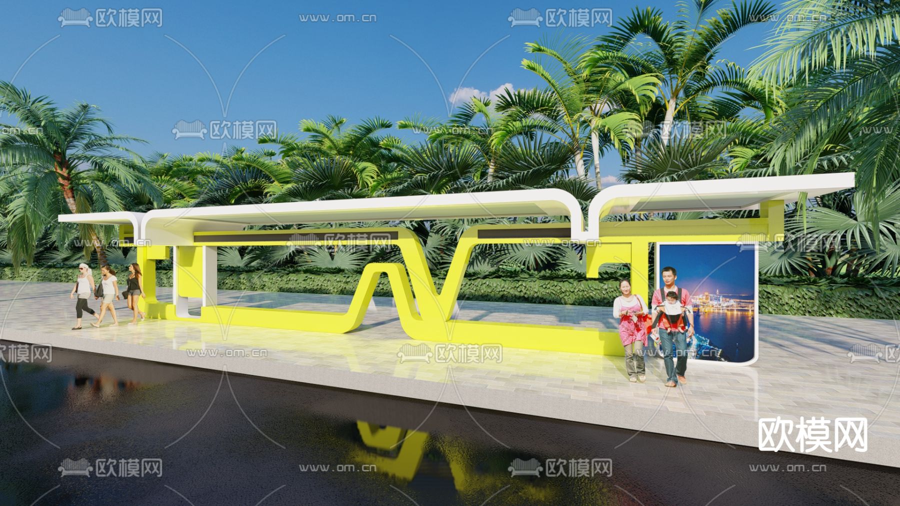 现代公交车站su模型下载（渲染图2）