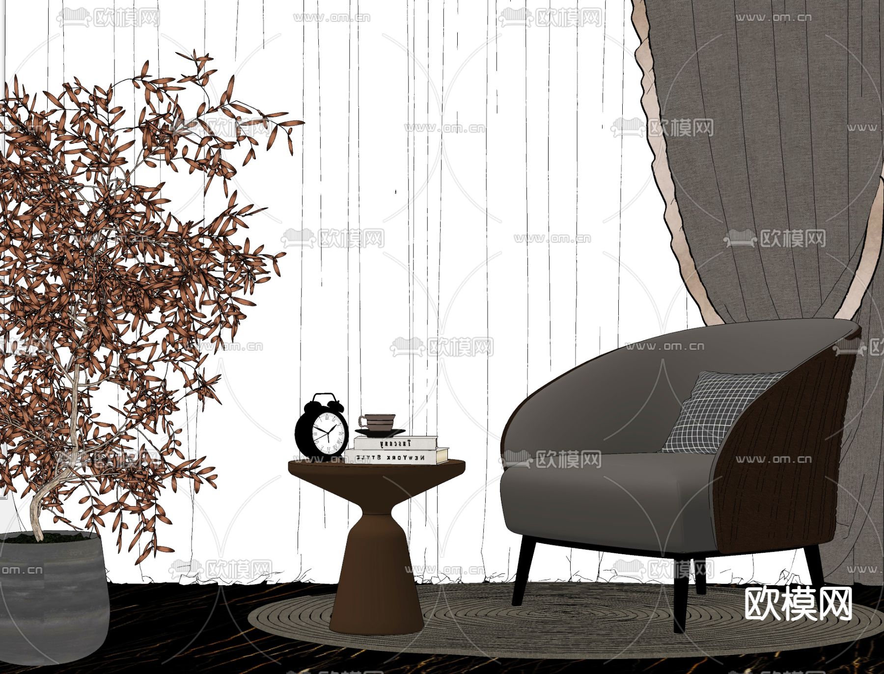 轻奢单人沙发su模型下载（渲染图2）