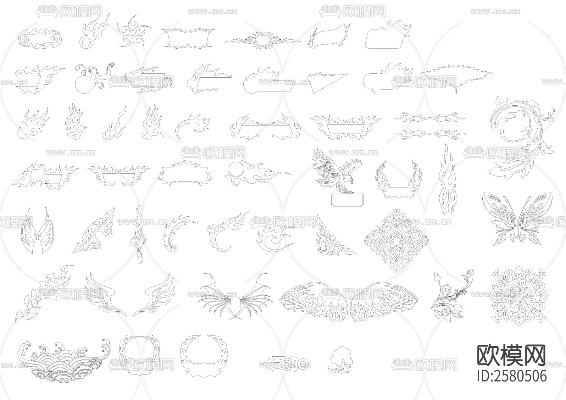 二百款火焰图腾装饰图案CAD施工图下载（渲染图5）