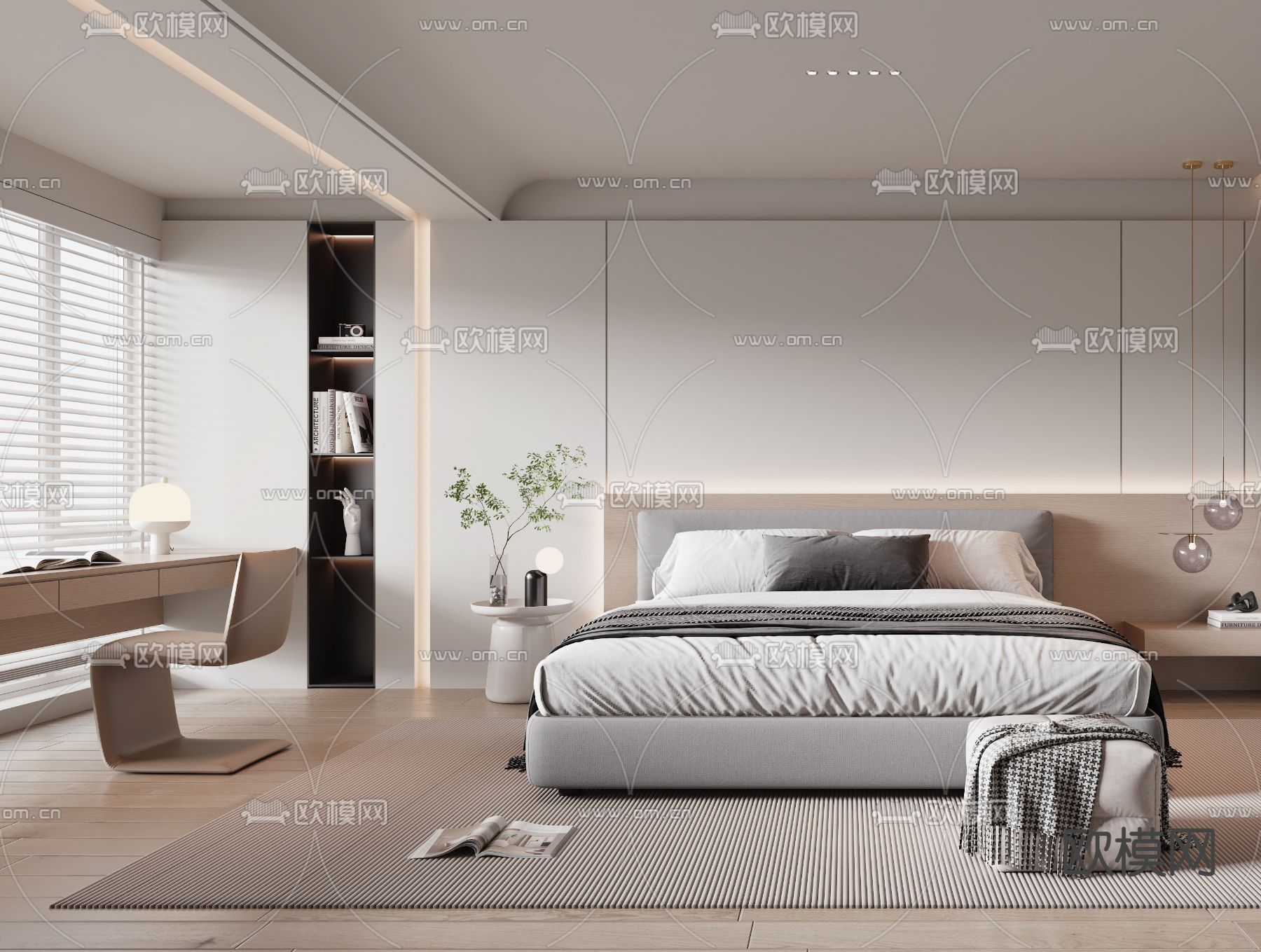 极简卧室 主人房3d模型下载（渲染图2）