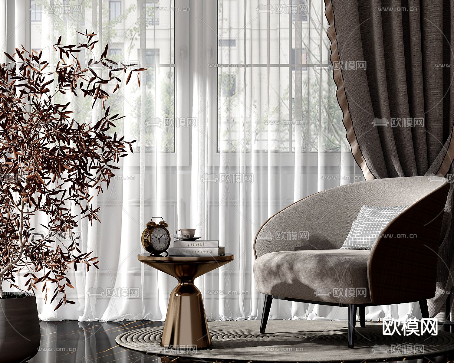 轻奢单人沙发su模型下载（渲染图1）