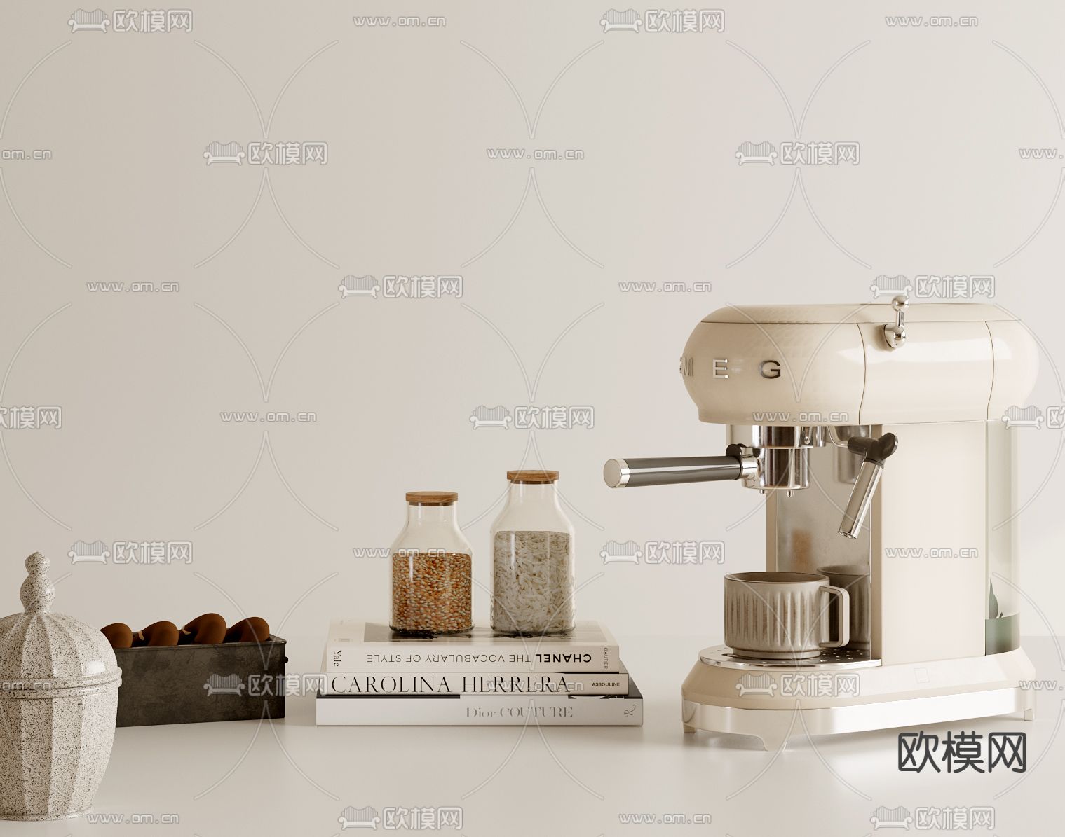 奶油风咖啡机 厨房饰品摆件su模型下载（渲染图2）