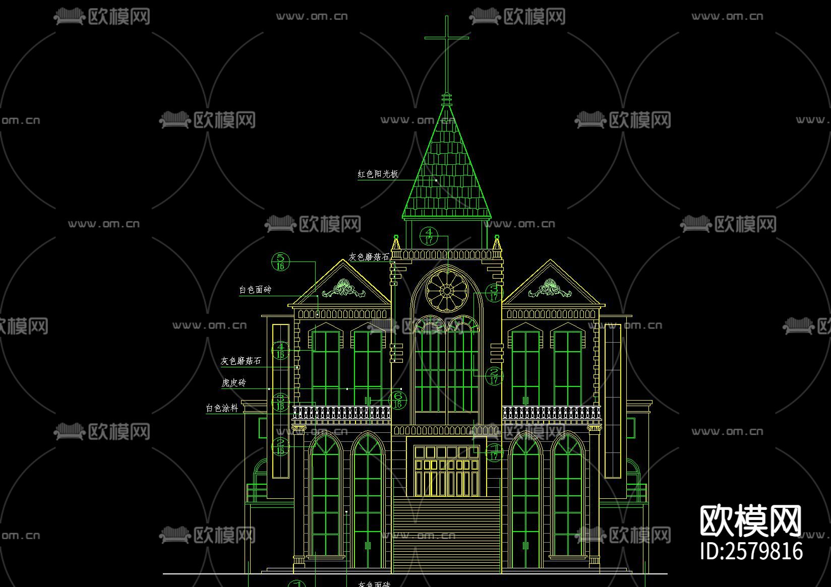 欧式基都教会CAD施工图下载（渲染图1）