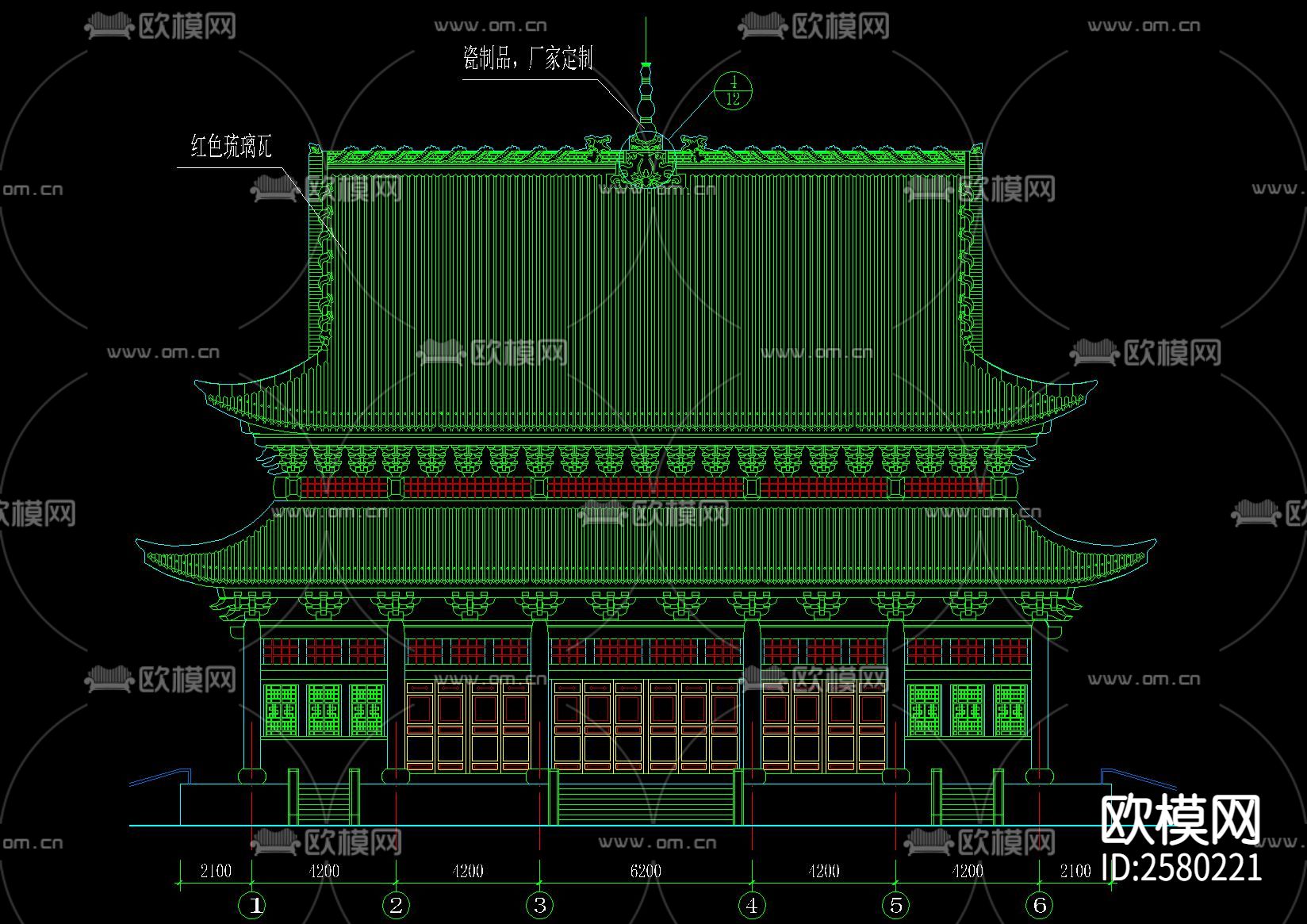 古建三姑殿大雄宝殿CAD施工图下载（渲染图2）