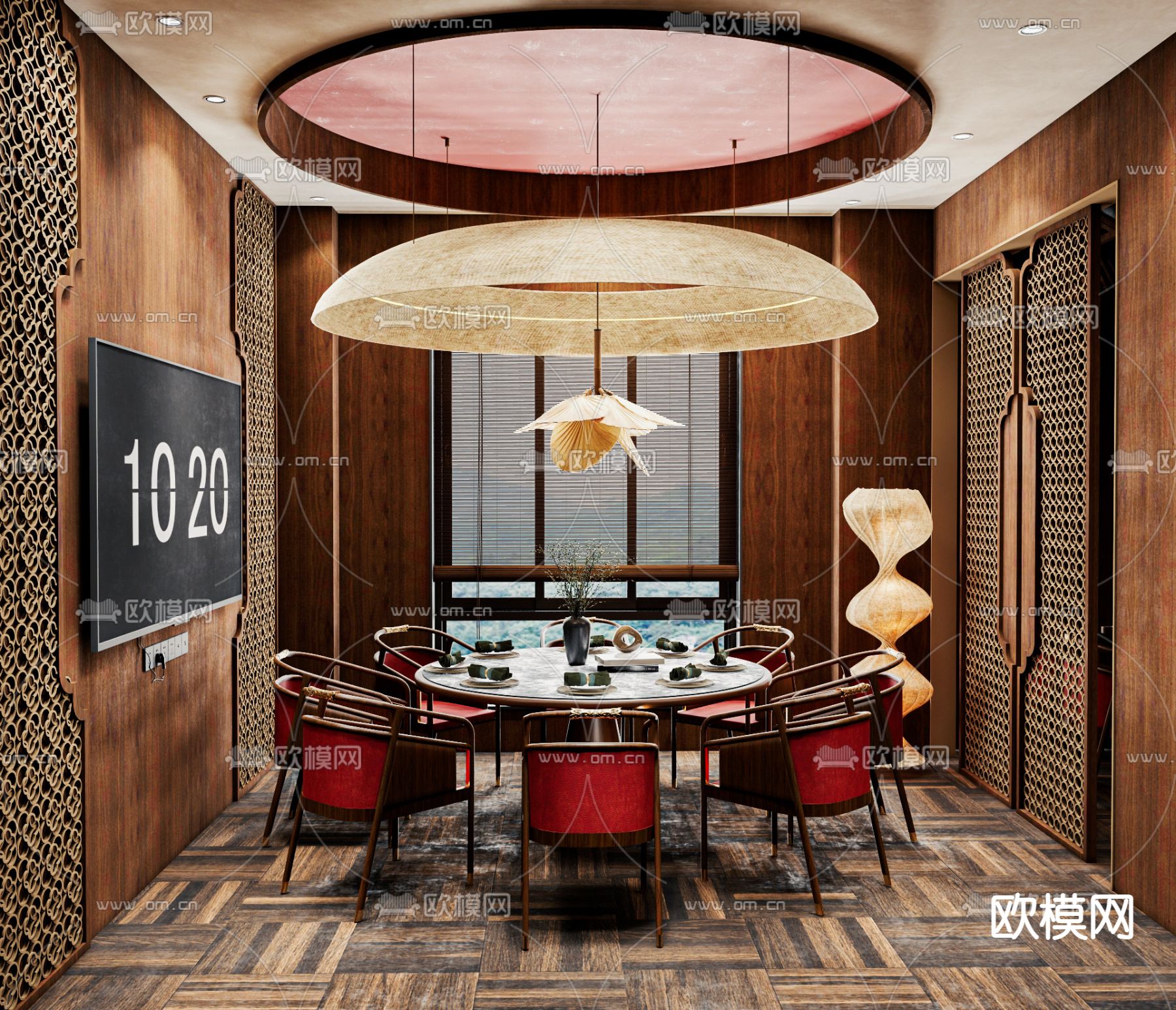 中式餐厅包厢 包房su模型下载（渲染图1）