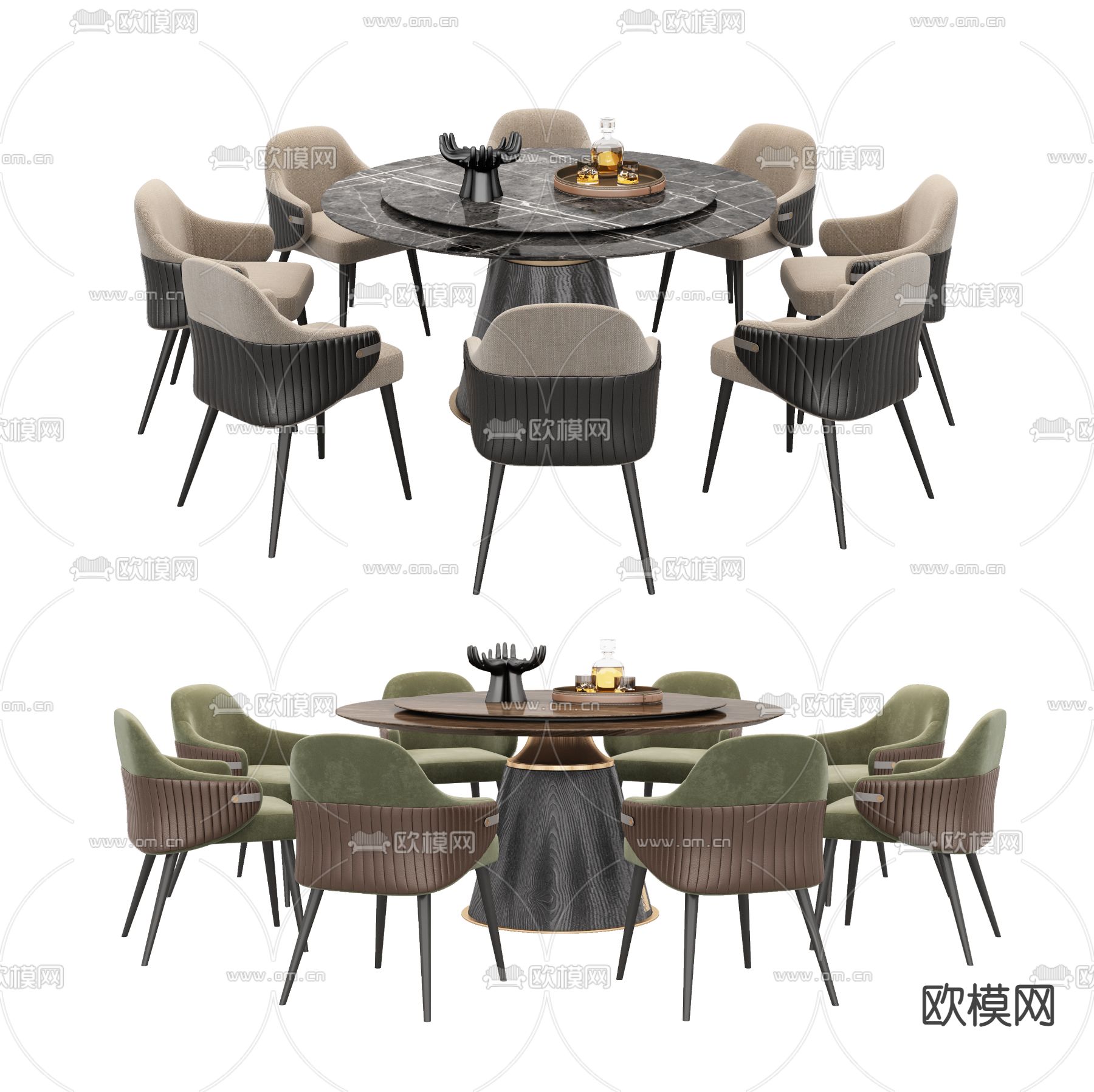 Minotti 圆餐桌椅3d模型下载（渲染图1）