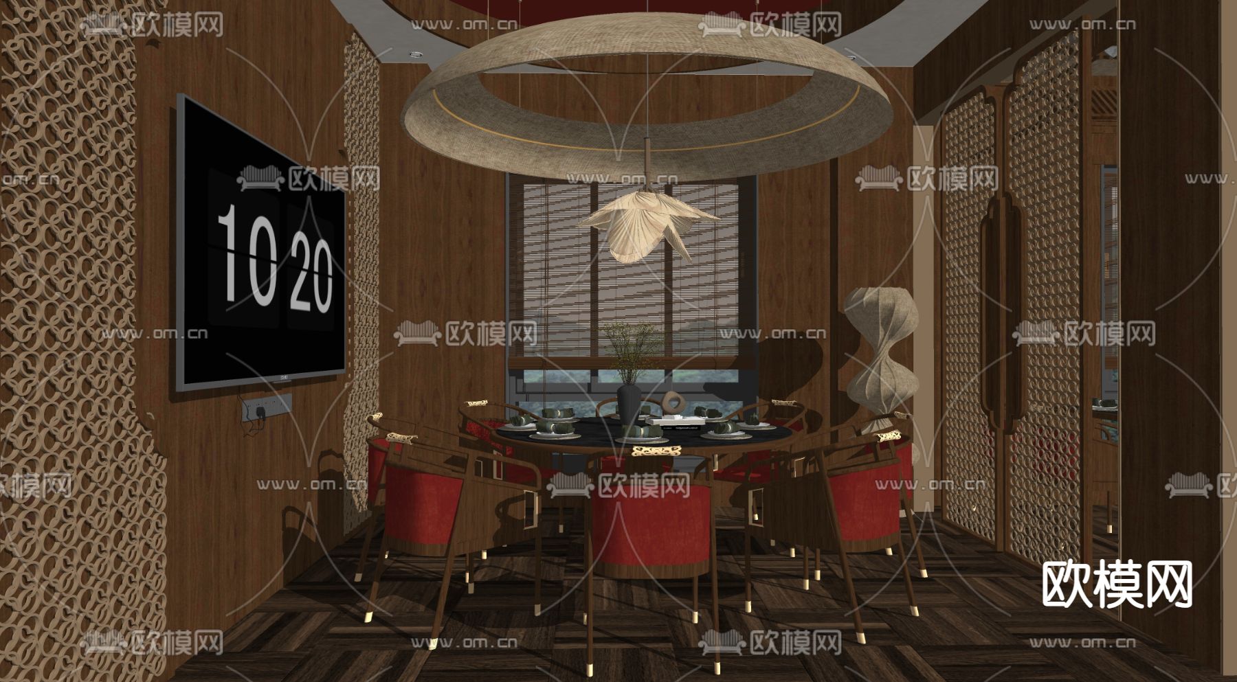 中式餐厅包厢 包房su模型下载（渲染图2）