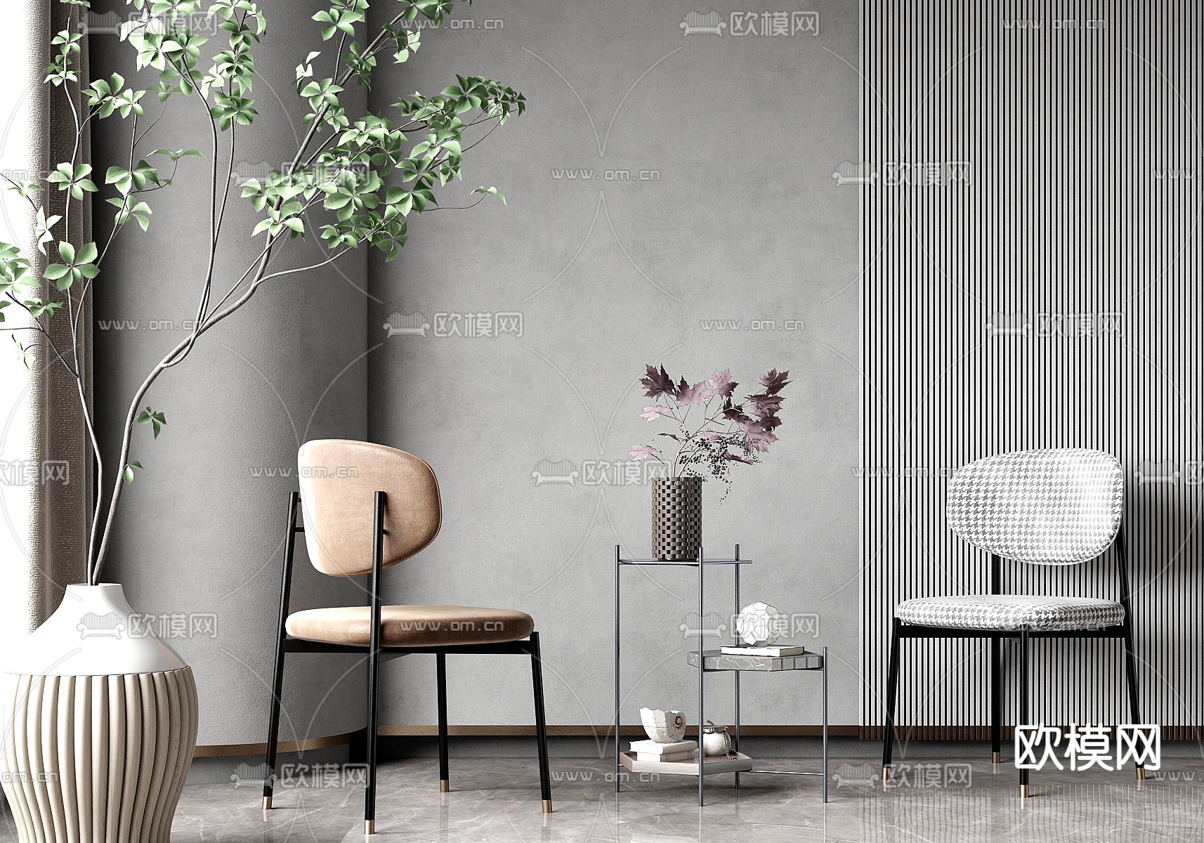 轻奢餐椅su模型下载（渲染图1）