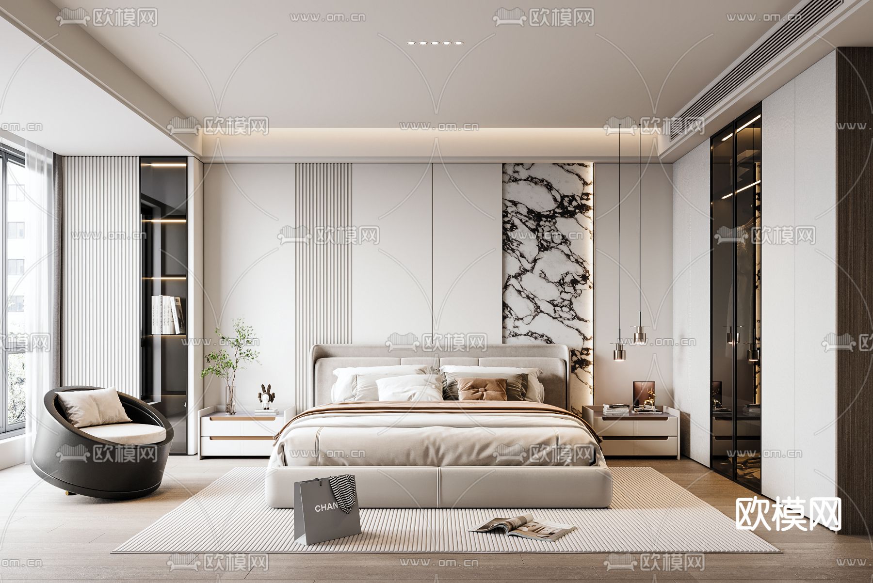 现代卧室 主人房3d模型下载