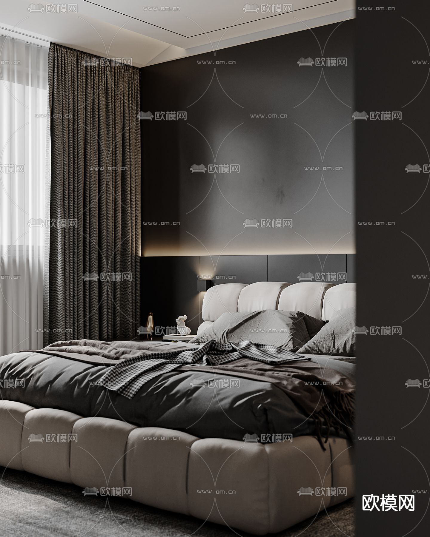 暗黑风卧室 次卧3d模型下载（渲染图2）