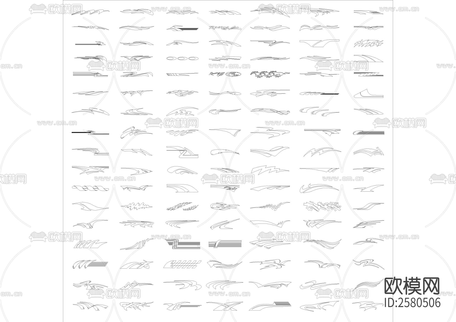 二百款火焰图腾装饰图案CAD施工图下载（渲染图3）