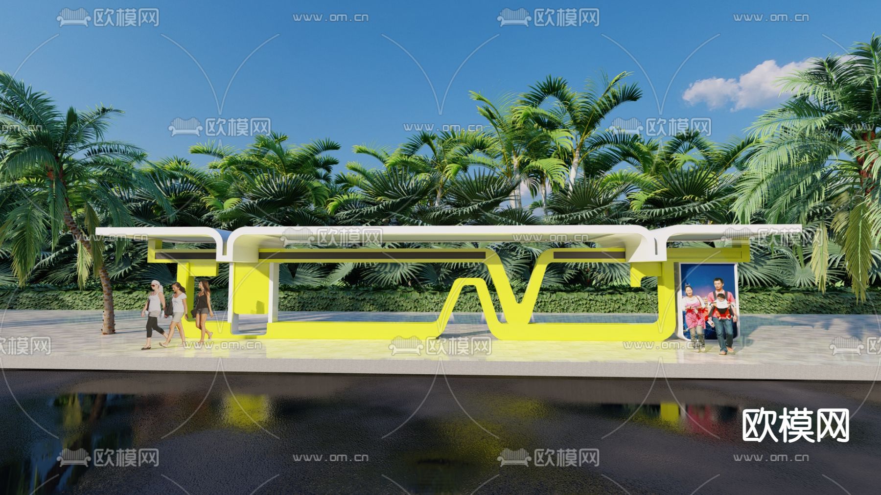 现代公交车站su模型下载（渲染图1）