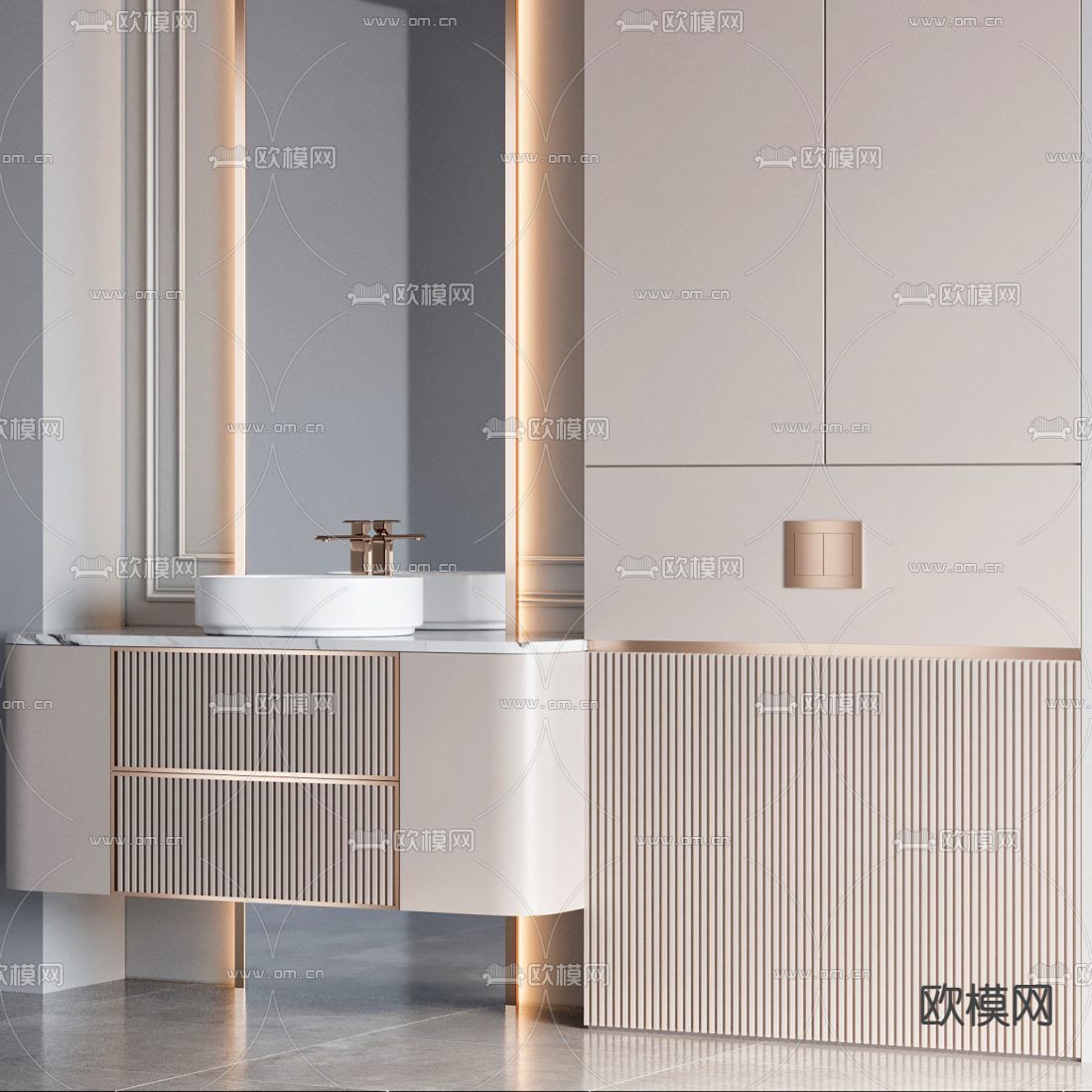 轻奢浴室柜 洗手台3d模型下载（渲染图2）