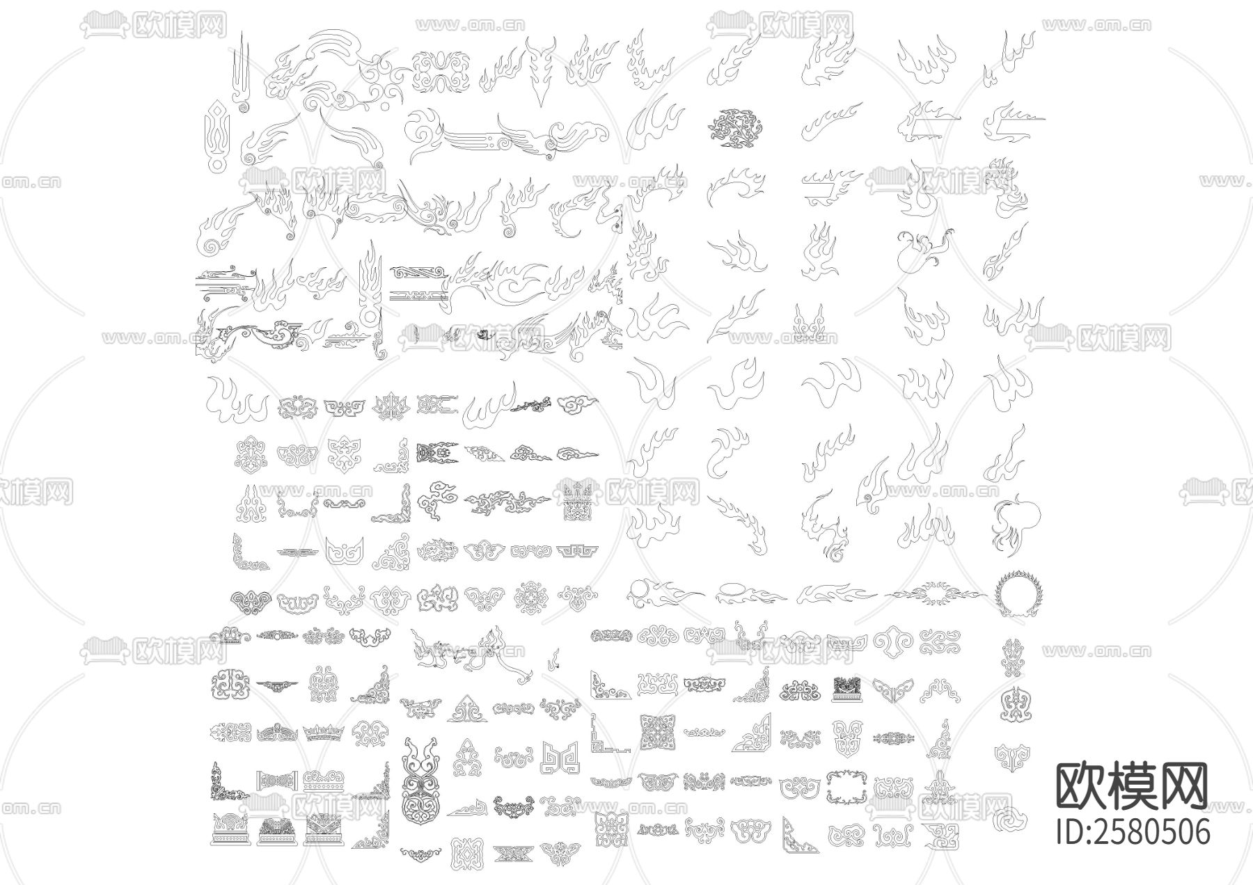 二百款火焰图腾装饰图案CAD施工图下载（渲染图2）
