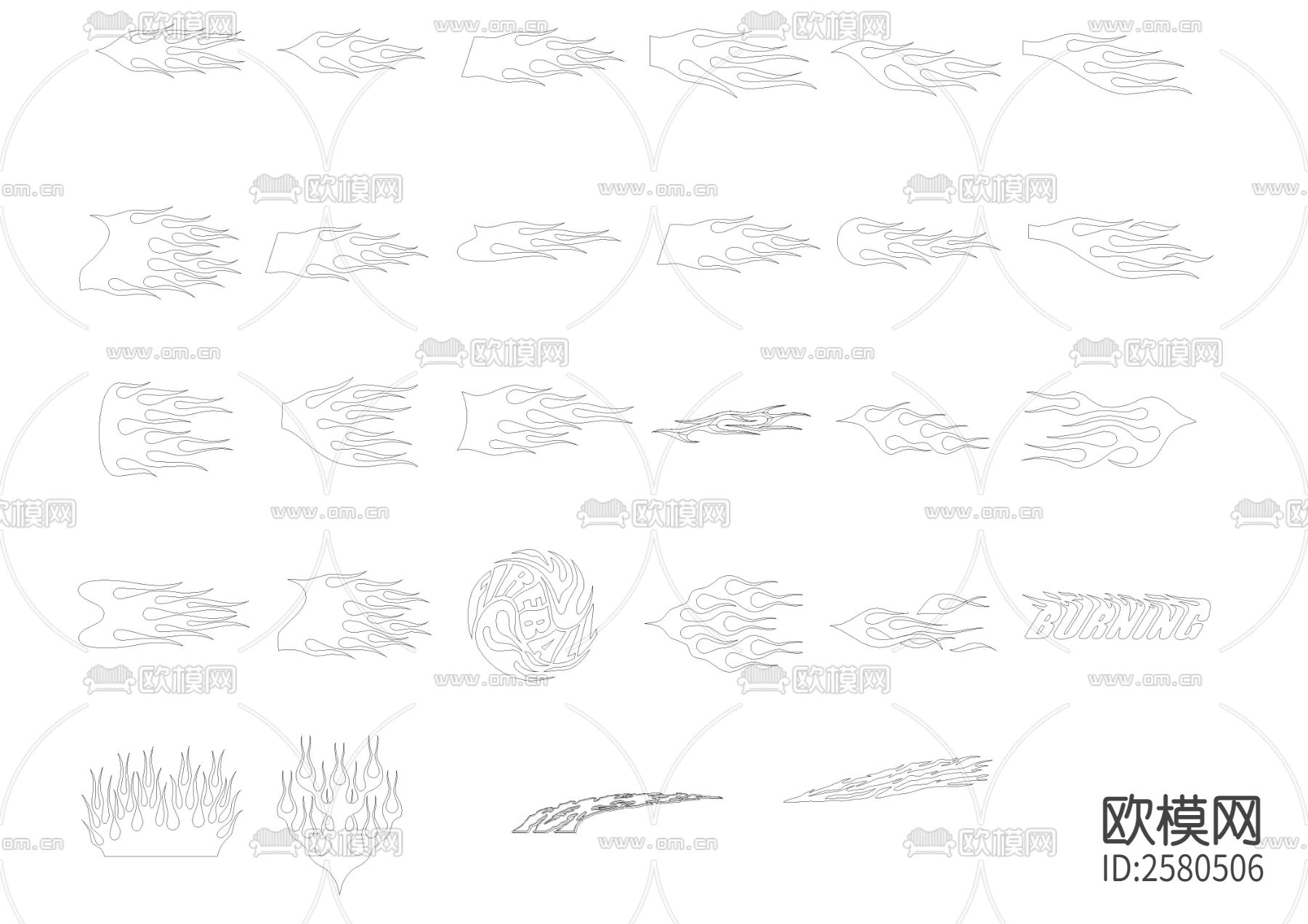 二百款火焰图腾装饰图案CAD施工图下载（渲染图8）