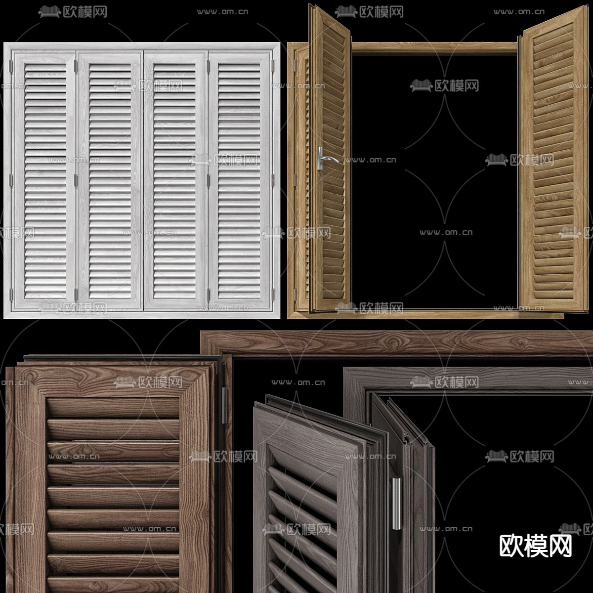 北欧窗户 木窗 双开门窗户3d模型下载（渲染图2）