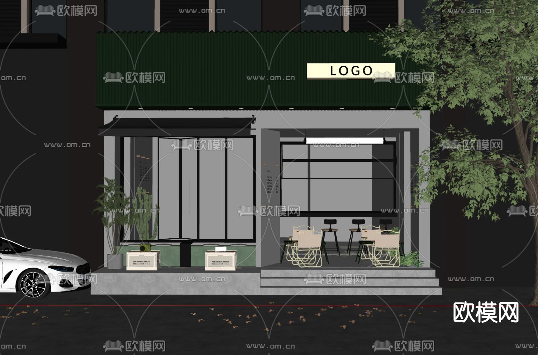 咖啡店门头su模型下载（渲染图3）