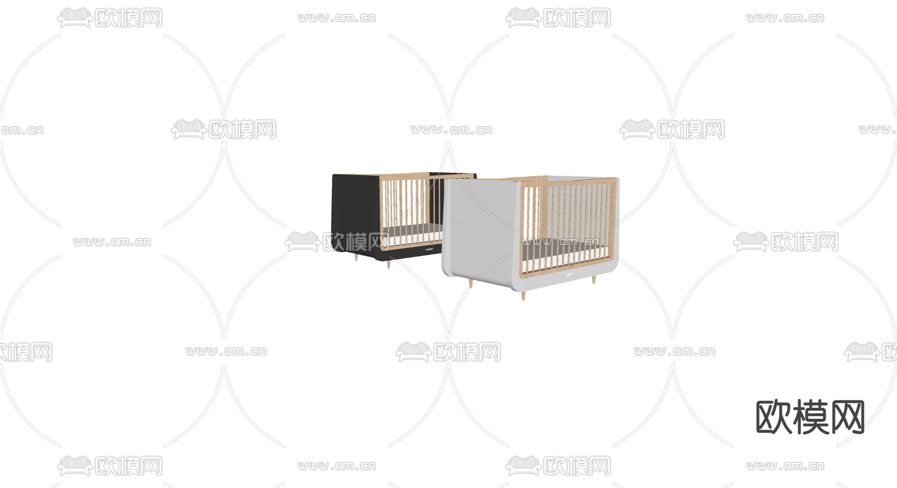 现代婴儿床su模型下载（渲染图2）