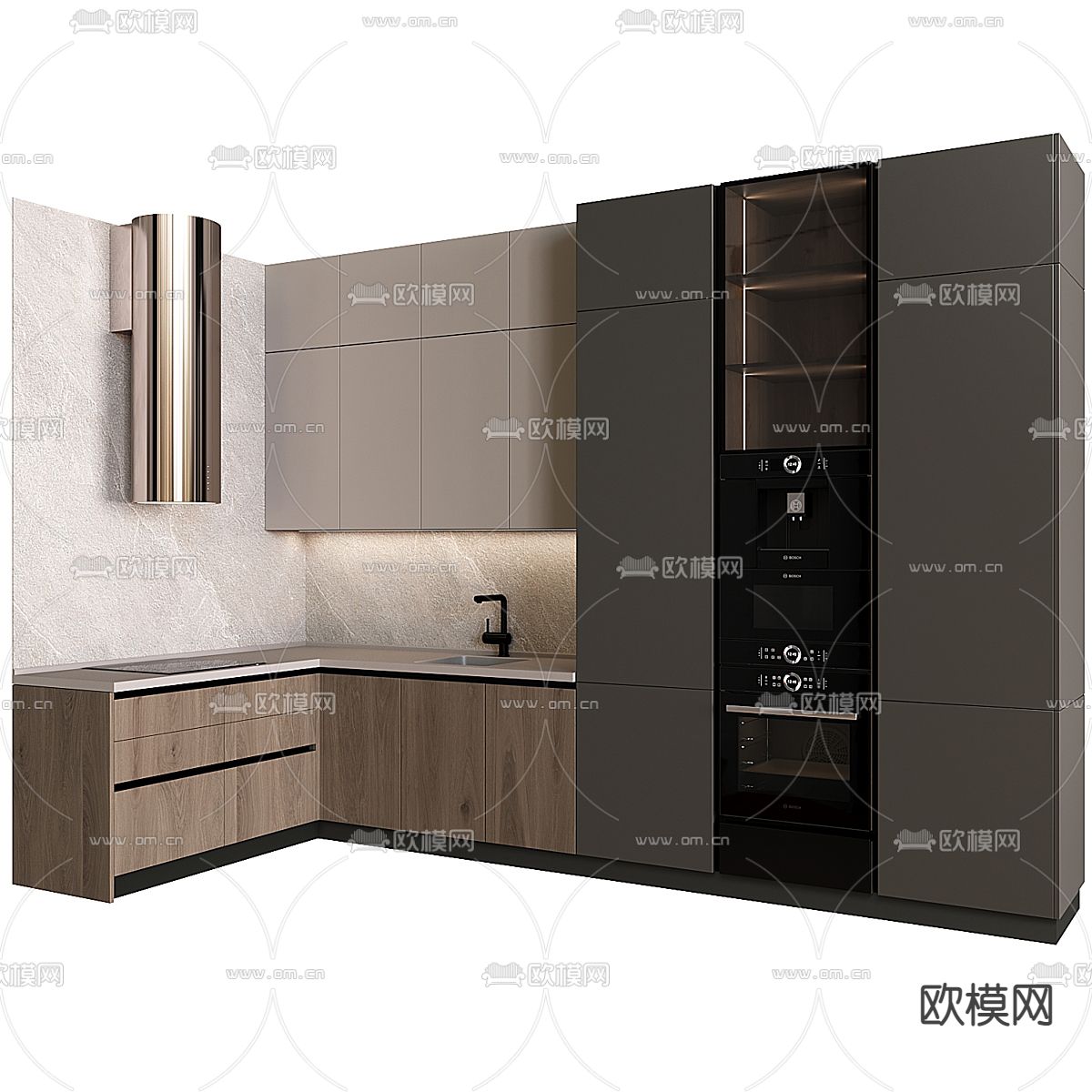 现代厨房 橱柜3d模型下载（渲染图1）
