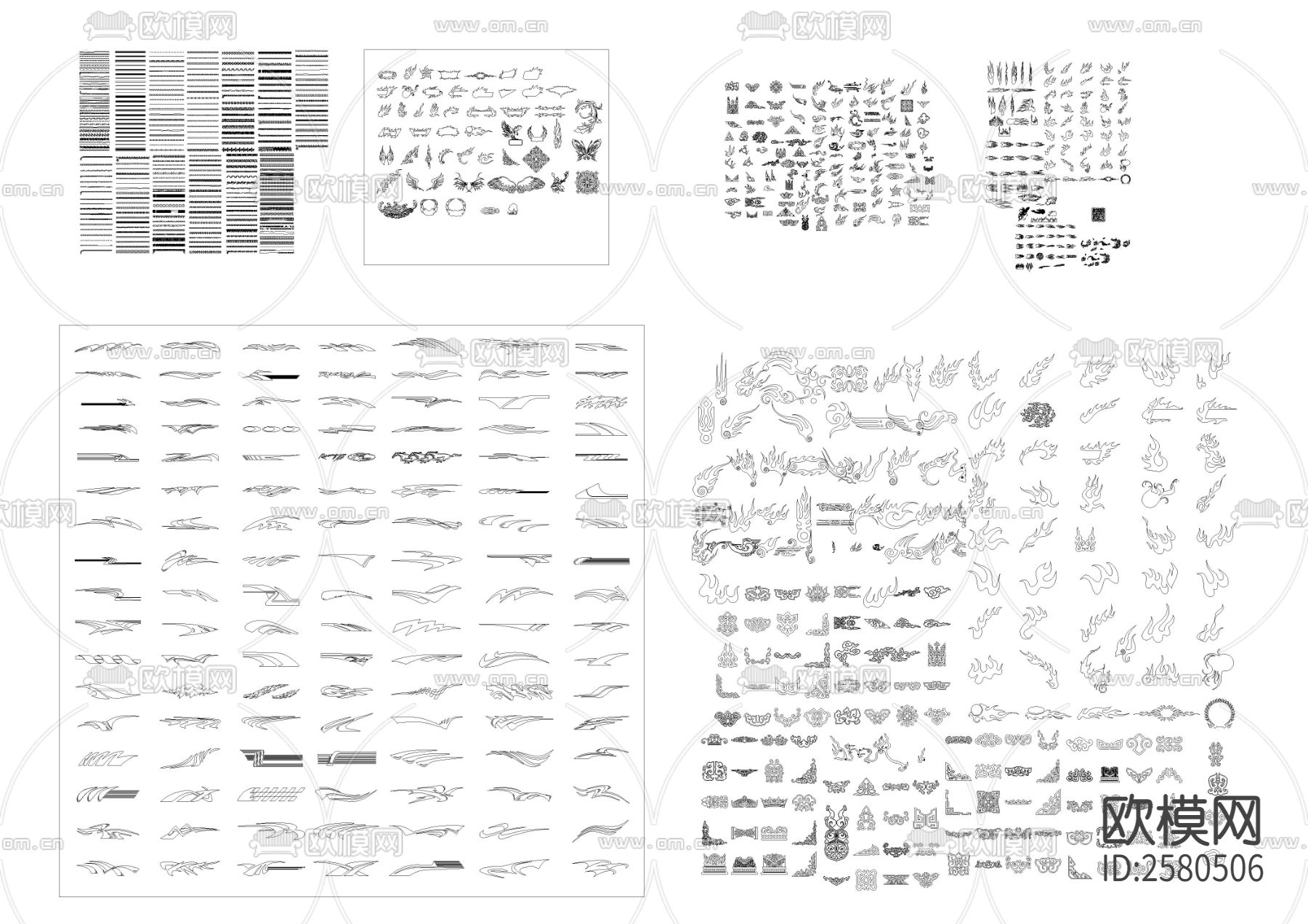 二百款火焰图腾装饰图案CAD施工图下载（渲染图1）