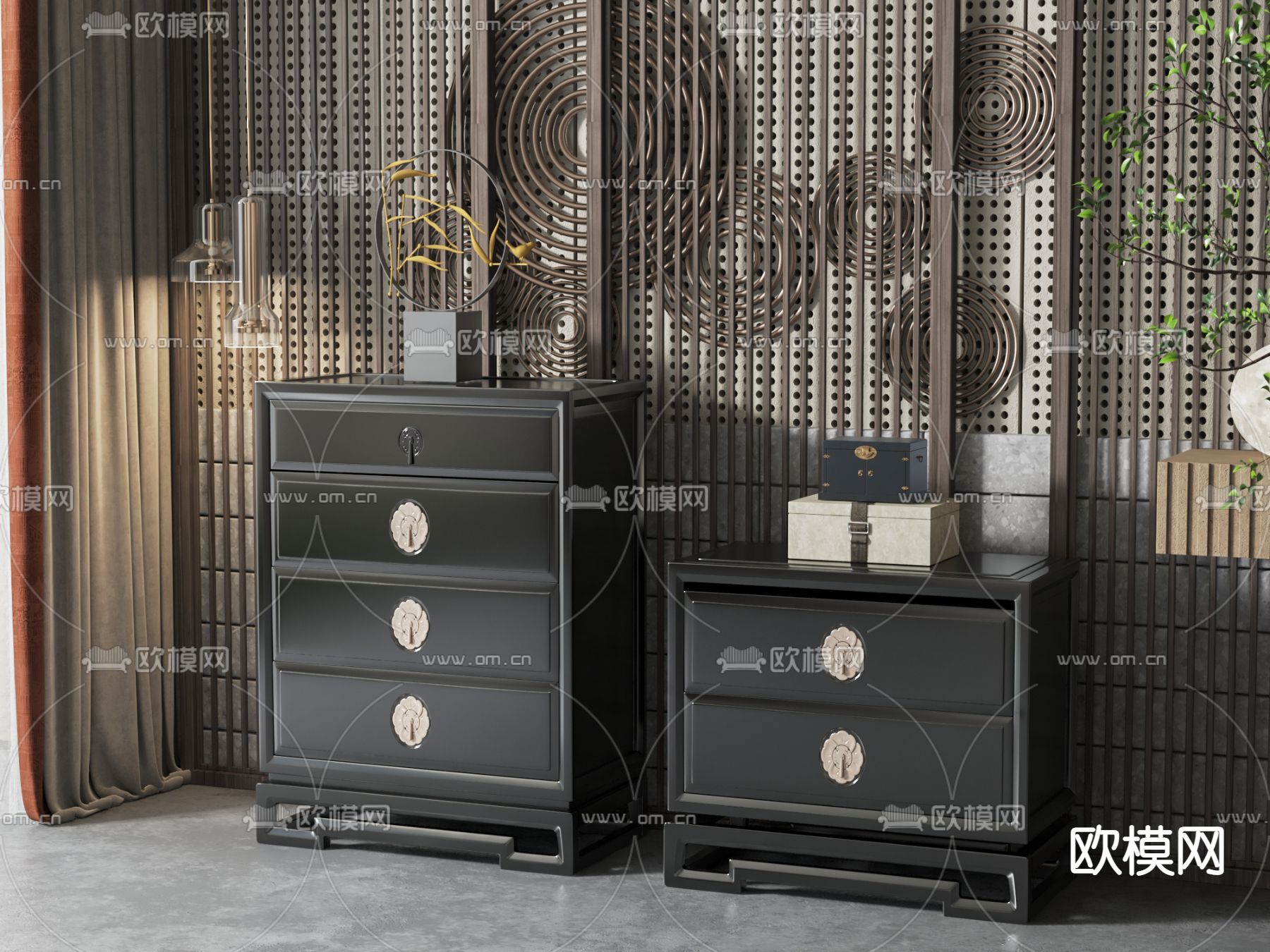 新中式斗柜 边柜3d模型下载