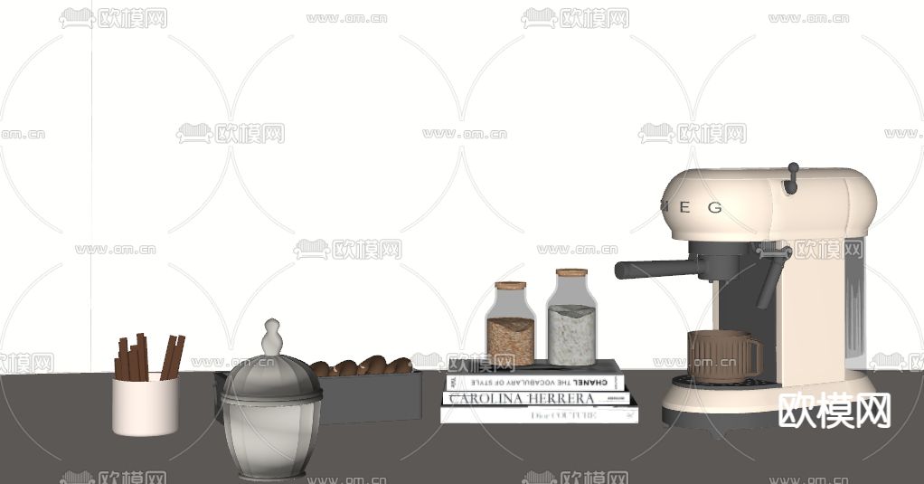 奶油风咖啡机 厨房饰品摆件su模型下载（渲染图3）
