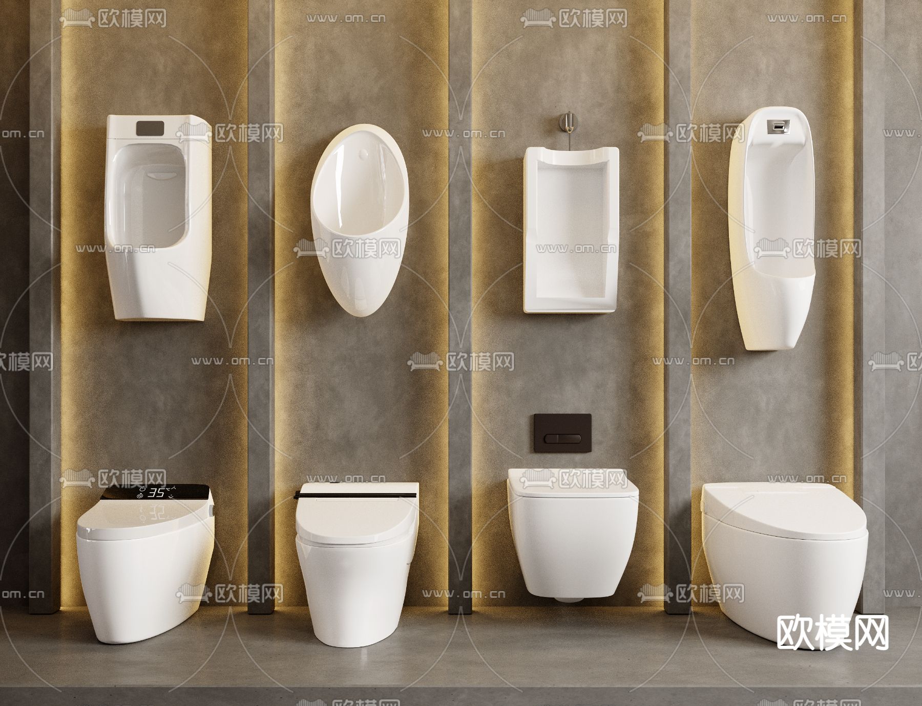 现代马桶 小便池su模型下载（渲染图1）