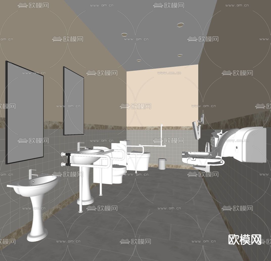 无障碍卫生间su模型下载（渲染图2）
