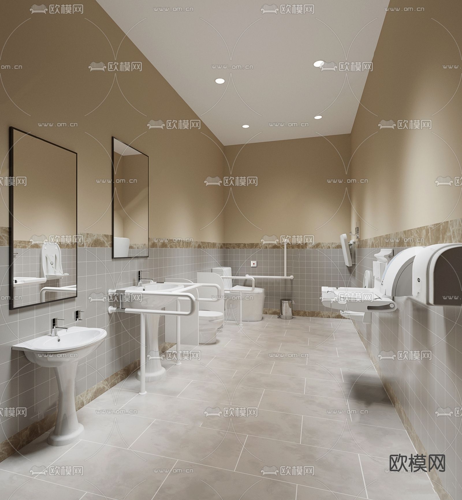 无障碍卫生间su模型下载（渲染图1）