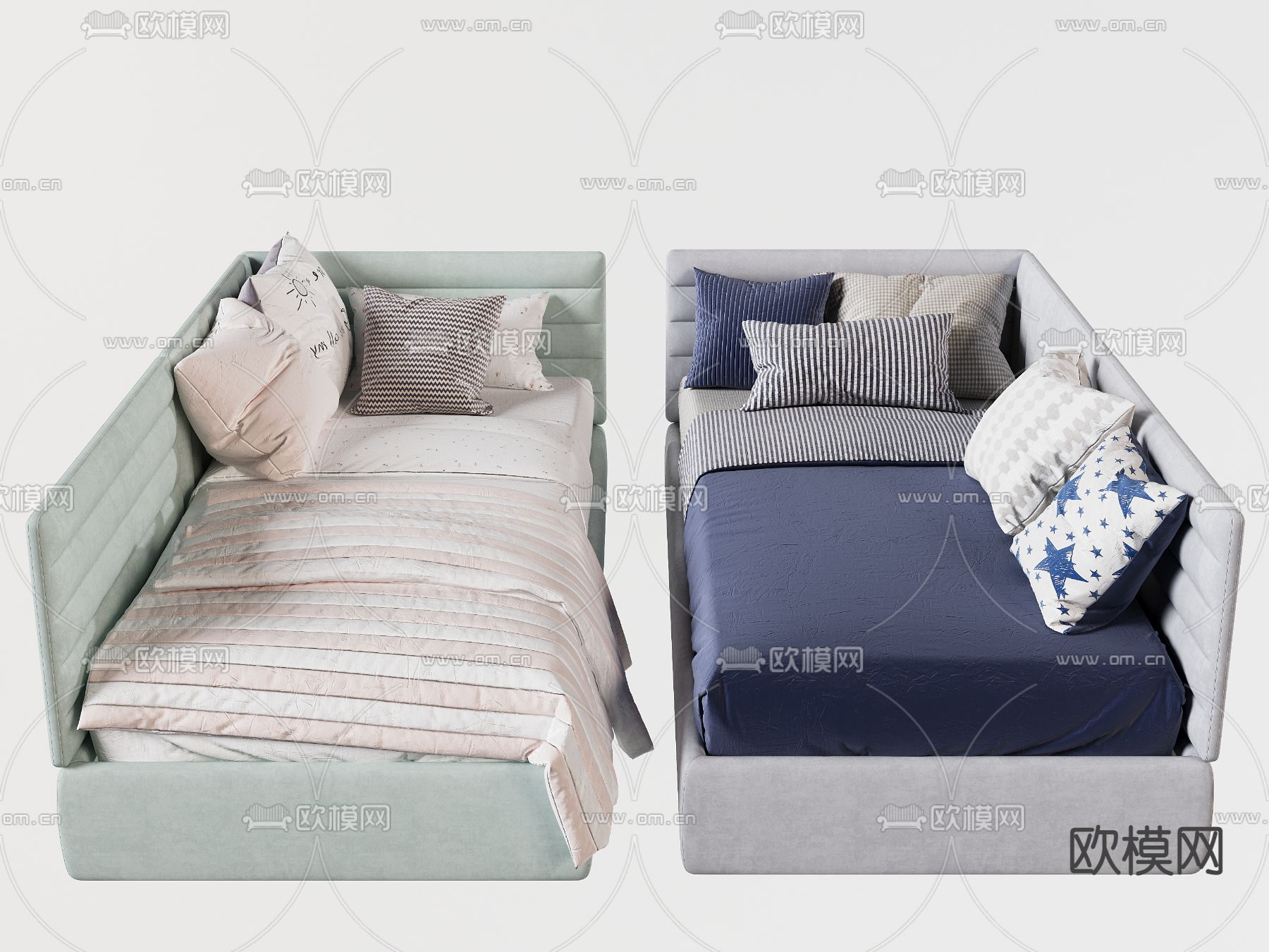 北欧儿童床 单人床3d模型下载