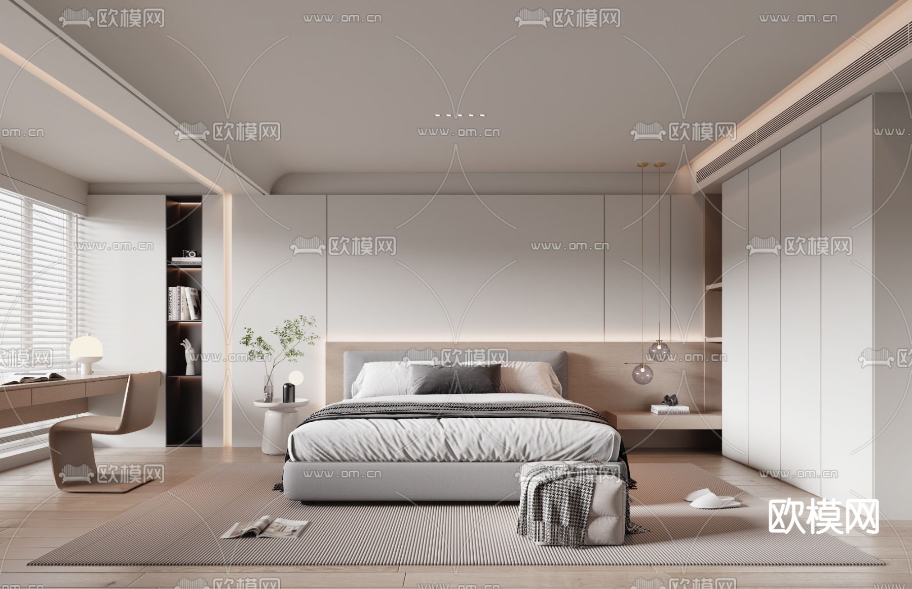 极简卧室 主人房3d模型下载（渲染图1）