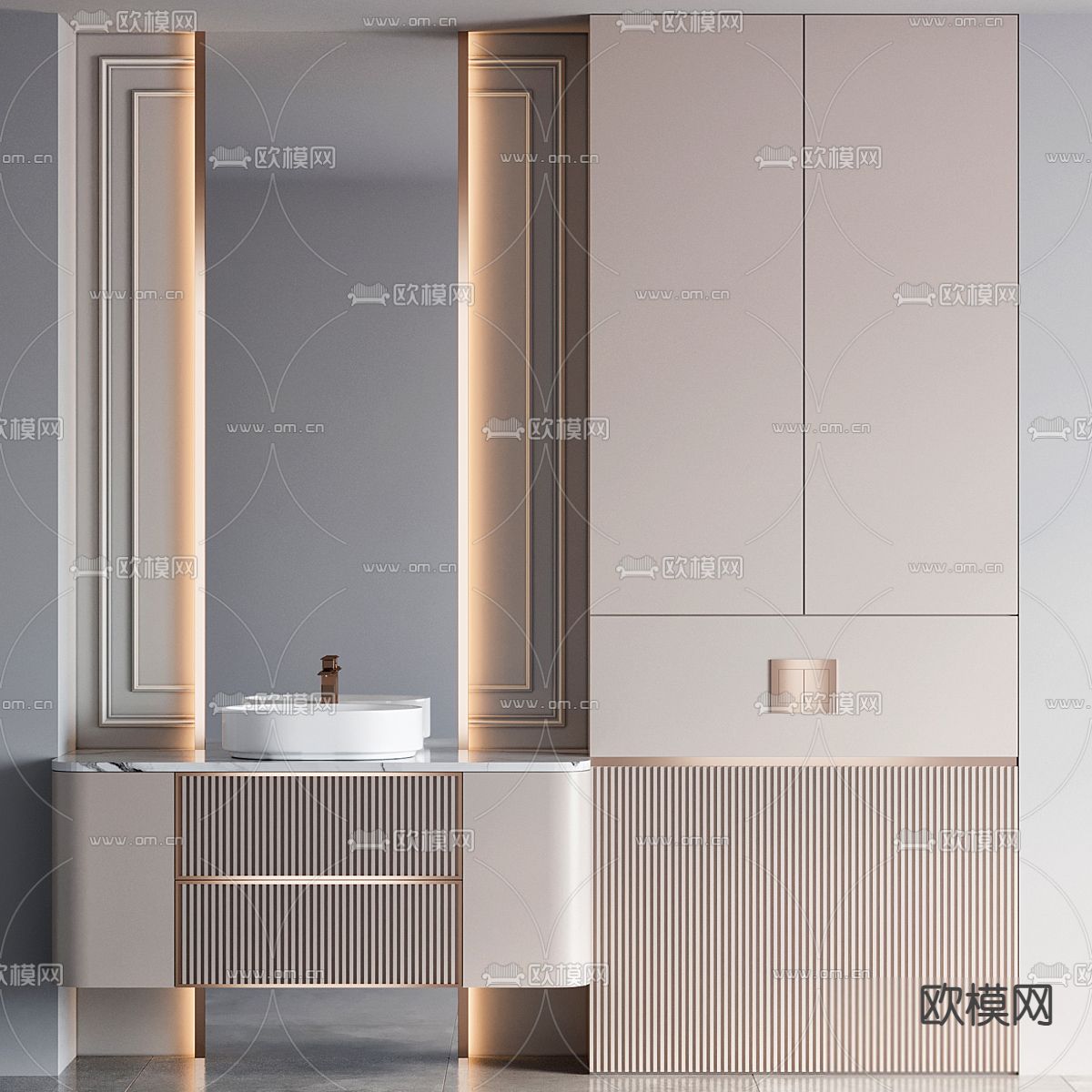轻奢浴室柜 洗手台3d模型下载（渲染图1）