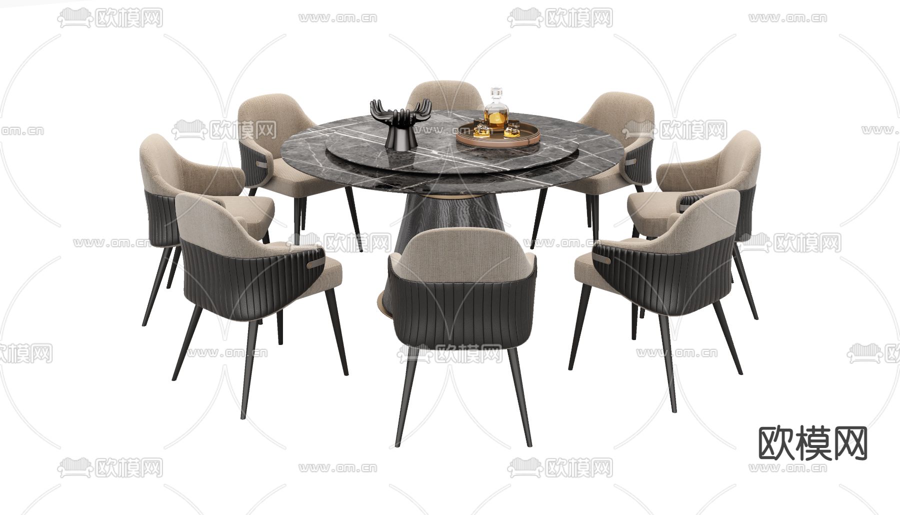 Minotti 圆餐桌椅3d模型下载（渲染图2）