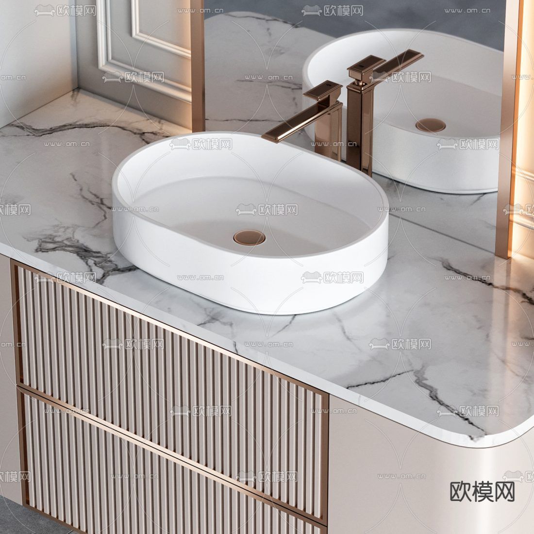 轻奢浴室柜 洗手台3d模型下载（渲染图4）