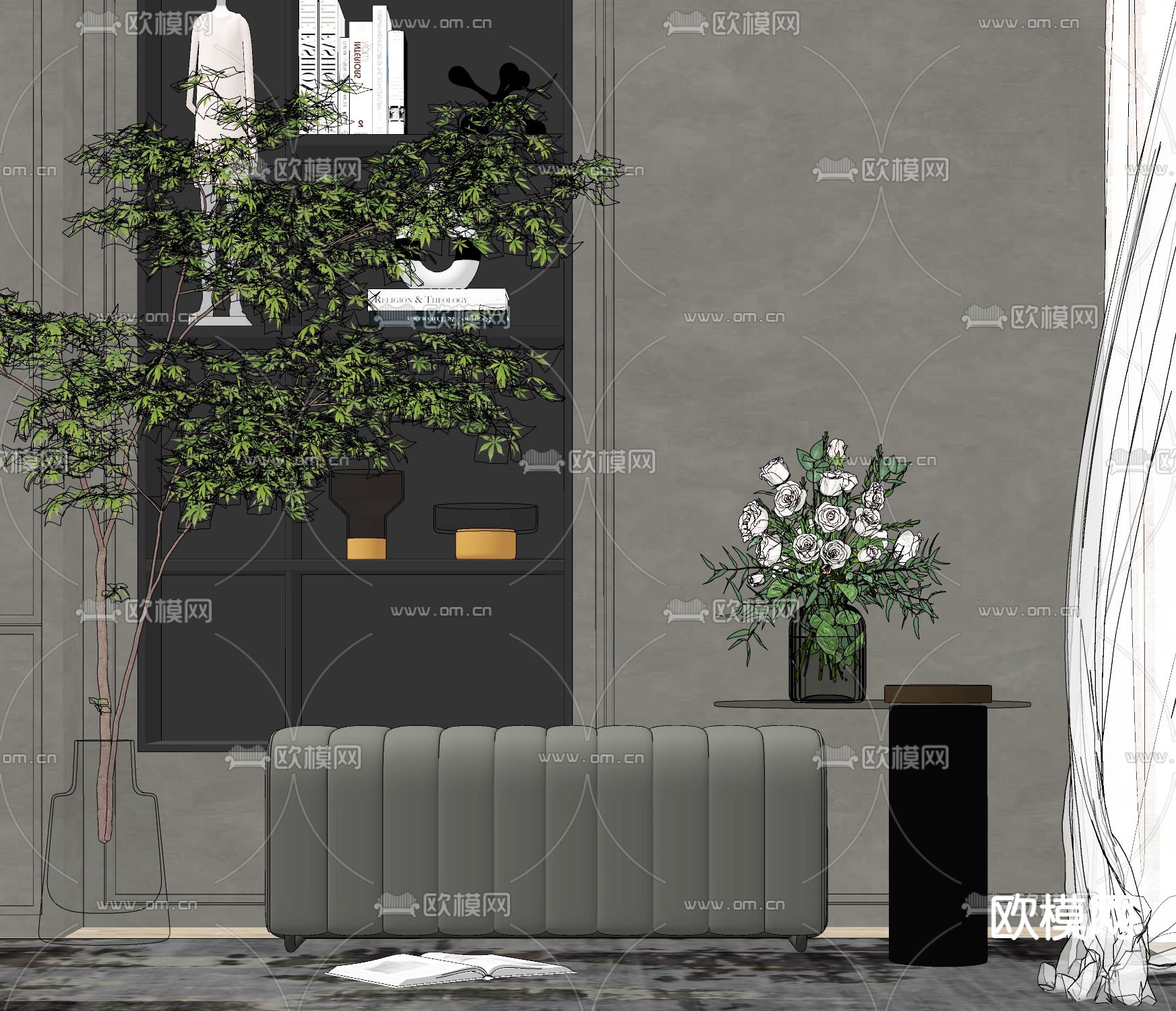 轻奢沙发凳 角几su模型下载（渲染图2）