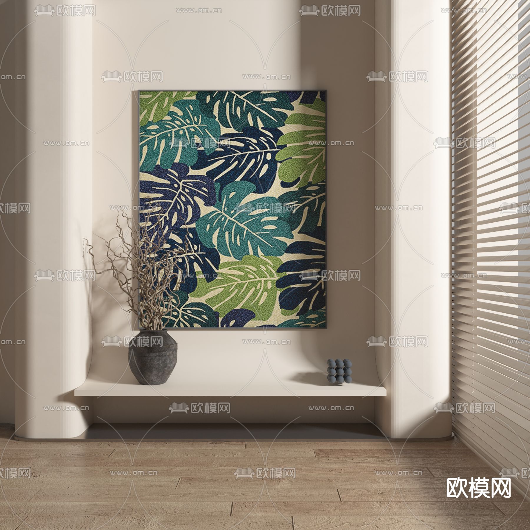 侘寂龟背竹画 装饰画 挂画3d模型下载_ID14030809_3dmax免费模型-欧模网