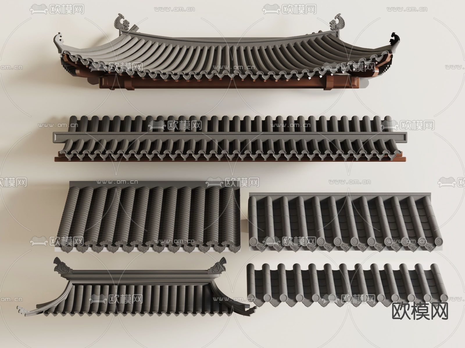 中式屋檐 屋顶 瓦片3d模型下载