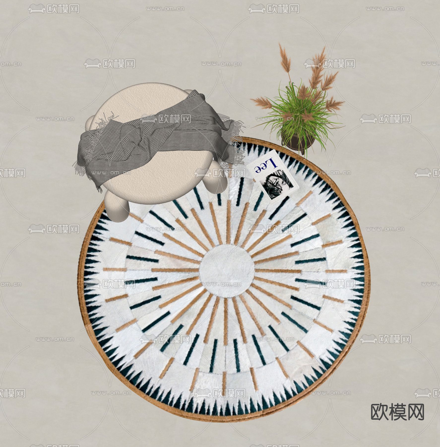 现代圆形地毯su模型下载（渲染图2）