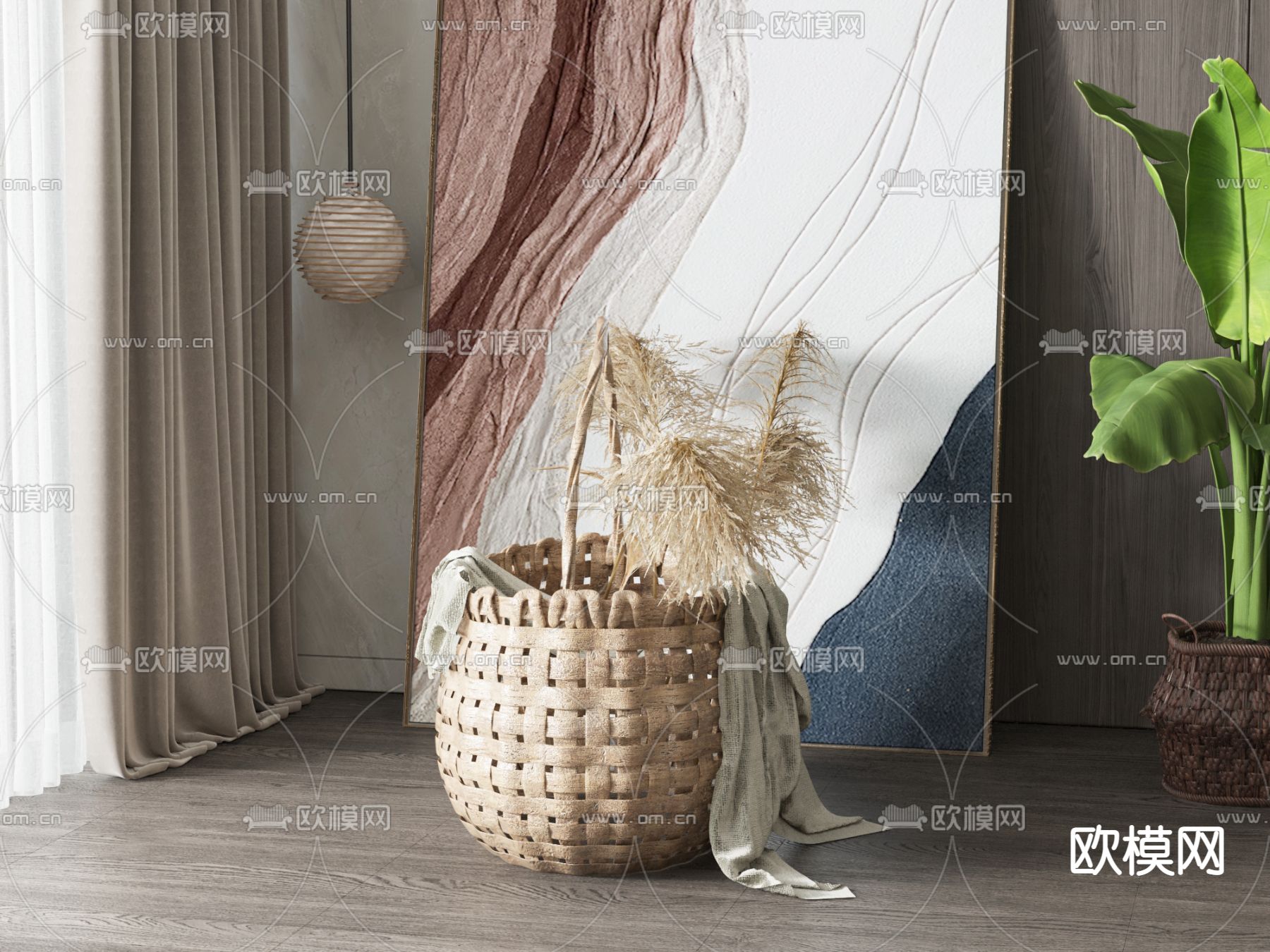 侘寂竹篓3d模型下载