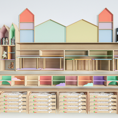  现代儿童书柜 儿童置物架su模型 