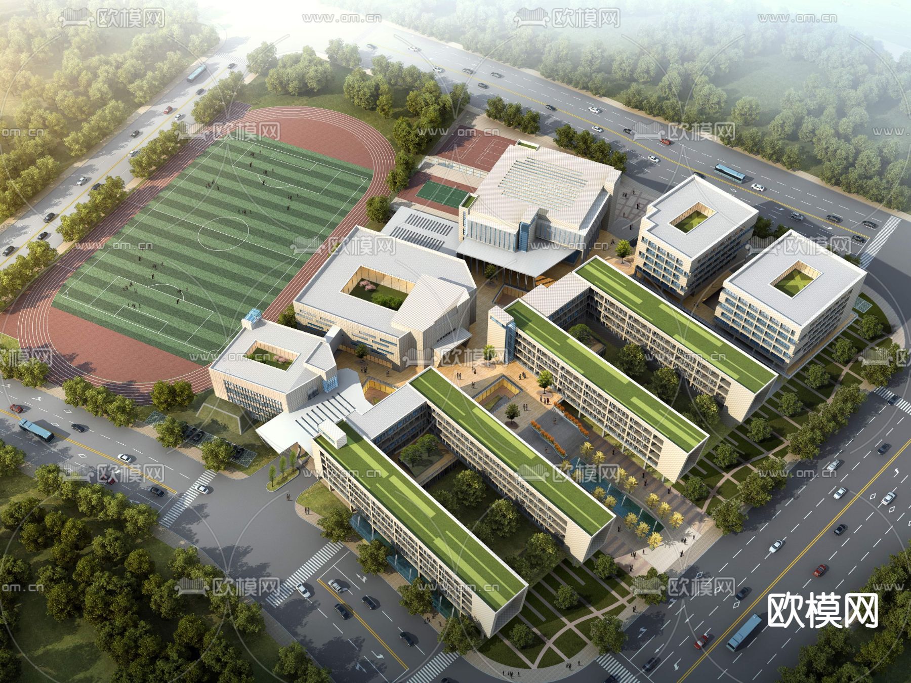 学校鸟瞰3d模型下载id140319083dmax免费模型 欧模网 