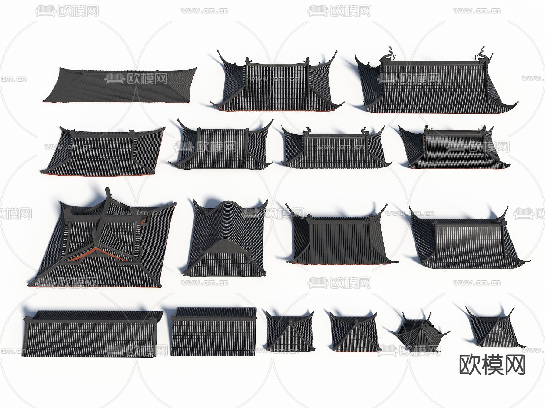 中式屋檐 古建顶 屋顶3d模型下载_ID14031249_3dmax免费模型-欧模网