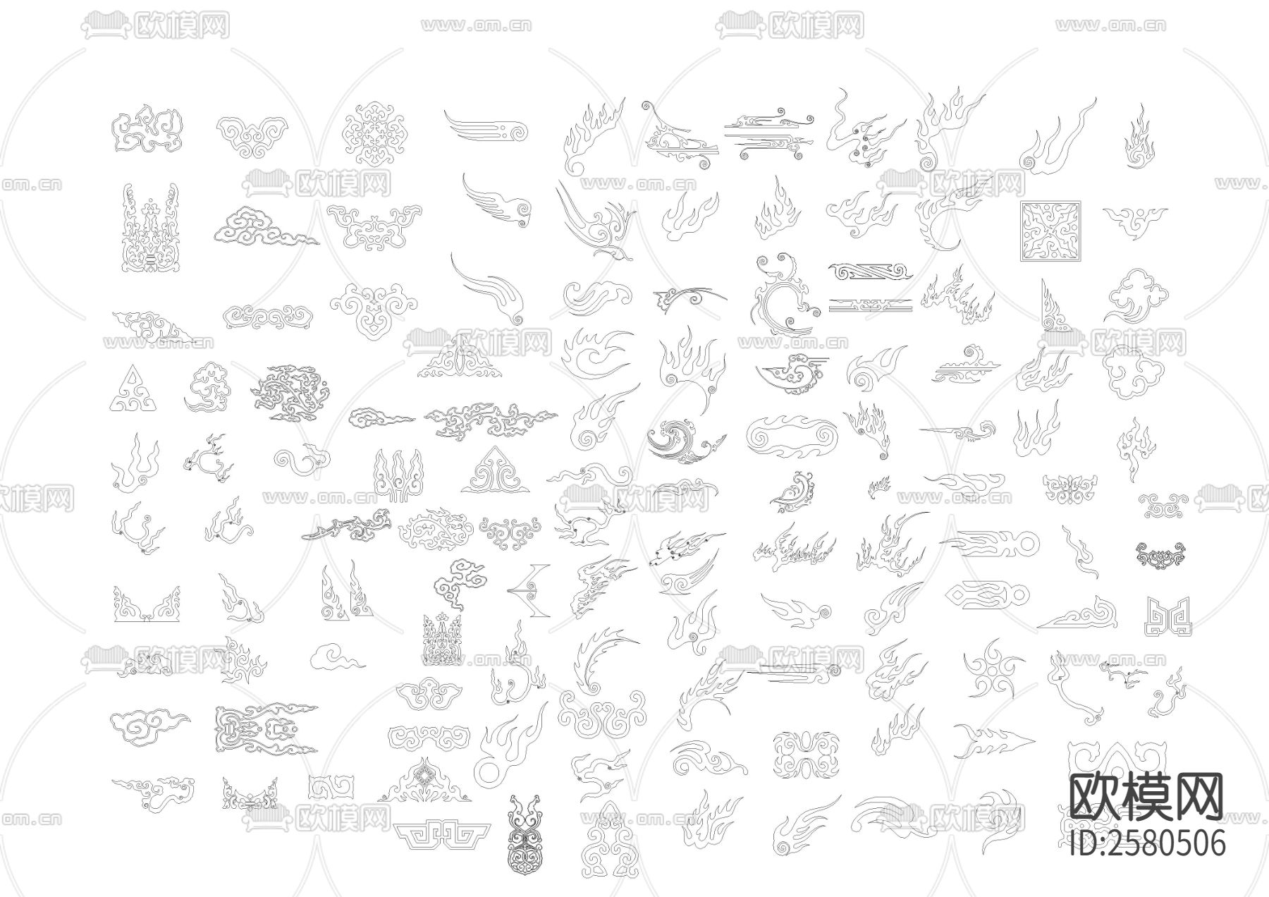 二百款火焰图腾装饰图案CAD施工图下载（渲染图4）