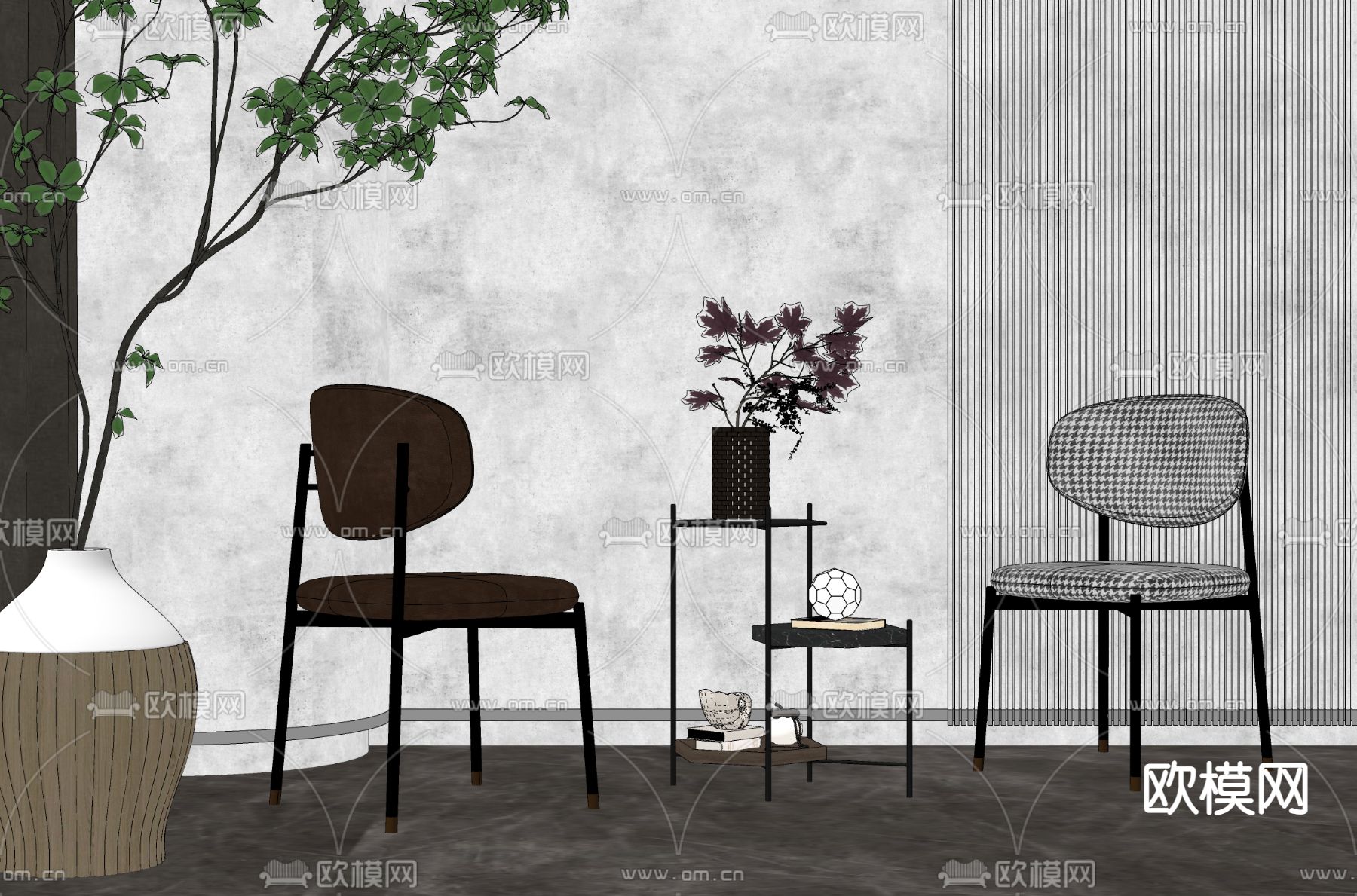 轻奢餐椅su模型下载（渲染图2）