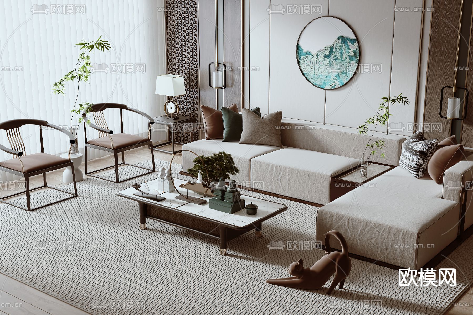 新中式组合沙发3d模型下载